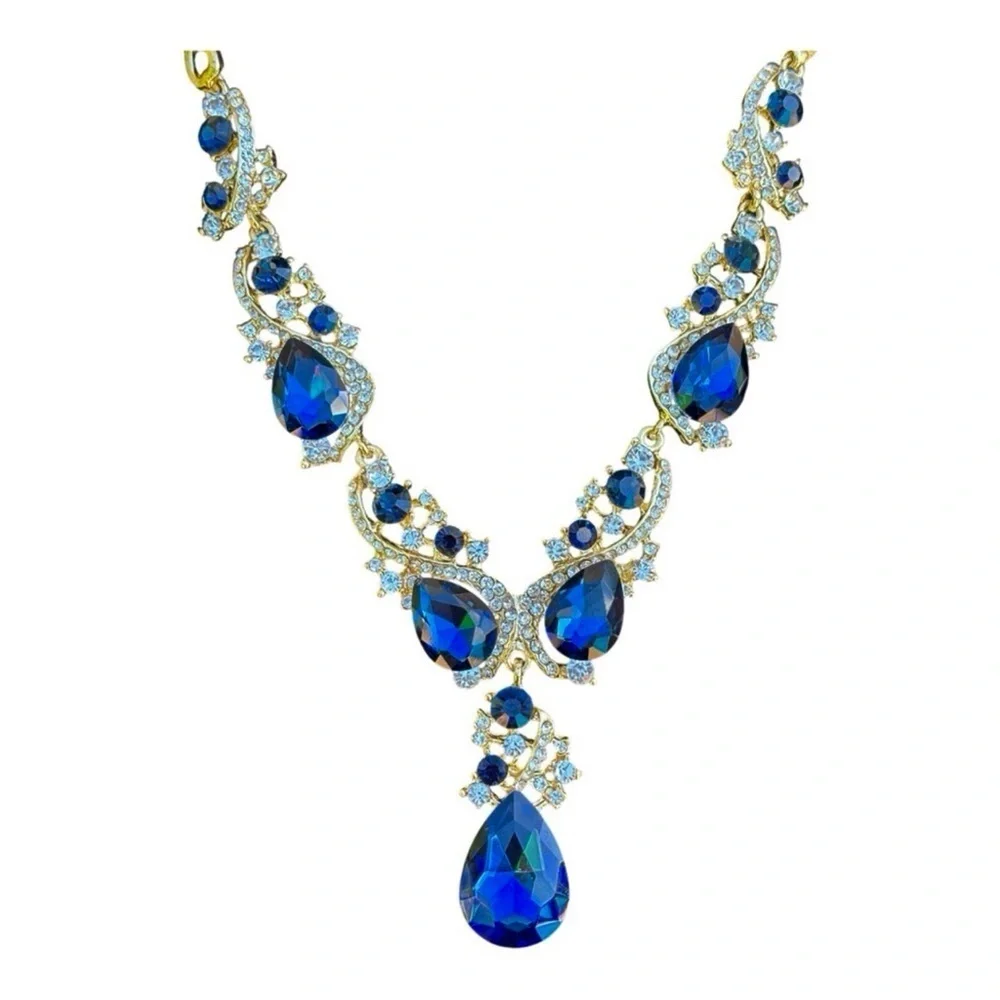 Stunning Gold-Tone & Navy Crystal Statement Necklace
